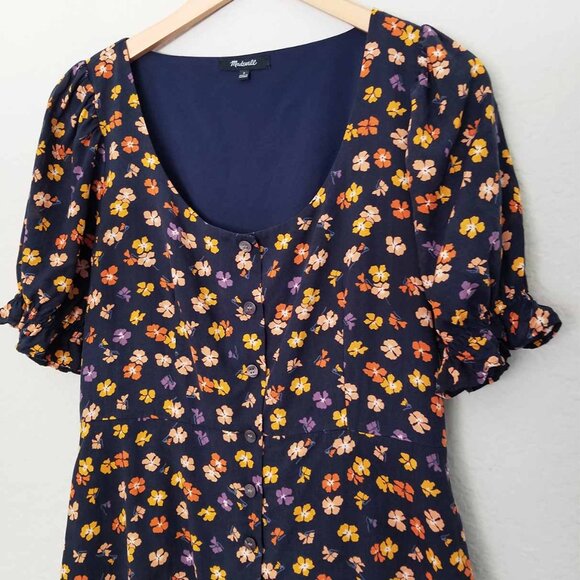 Madewell Smock-Sleeve Button-Front Mini Dress Happy Hibiscus Size 2 Floral $128 - Picture 12 of 16